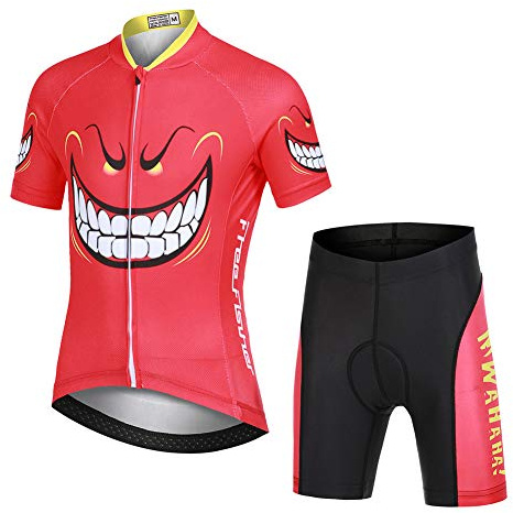 YFPICO Kinder Radtrikot Set Jungen Mädchen Fahrrad Trikot Kurzarm + Radhose mit Sitzpolster, Rot, 3X