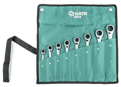 SATA ST09079SJ Doppelratschen Ringmaulschlüssel, Gabelringschlüssel, Gabelschlüssel, Schraubenschlüssel Set metrisch 8-19 mm 8 Tlg.