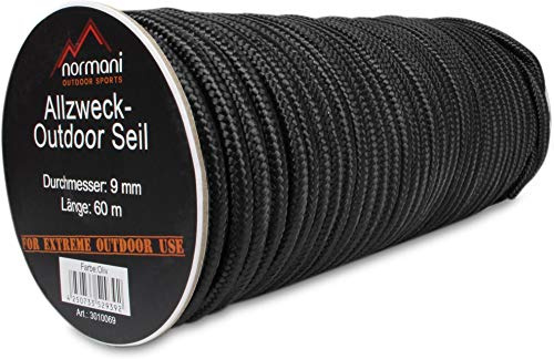 Allzweck-Outdoor-Seil, 9 mm x 60 Meter Dunkelschwarz 60 m