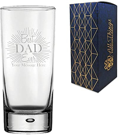 Personalised Engraved Bubble Hiball Glass, Best Dad Ever Design, Personalise with Any Message, Perfect for Any Father