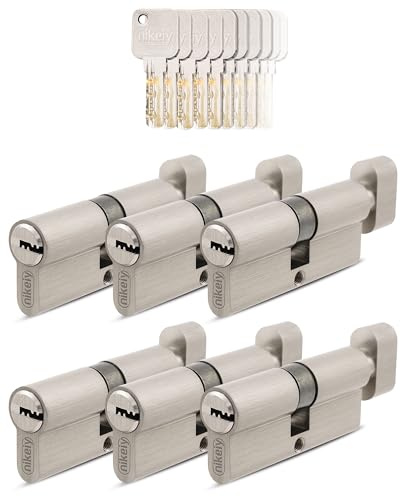 GERCAR Pro 6x Knaufzylinder 45/45 gleichschließend Set 6 Schließzylinder mit Knauf inkl. 30 Schlüssel - 90 mm Türschloss Zylinderschloss 6er Zylinder - Länge: 90mm, A:45 B:45 - Messing matt massiv