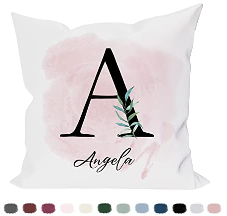 Personalized Letter Pillow Case, Alphabet Throw Pillow Covers, Custom Letter Pillowcases, Leaf Letter Name with Multi-color Watercolor Background, Modern Home Decor Cushion Cover for Sofa Couch Chair