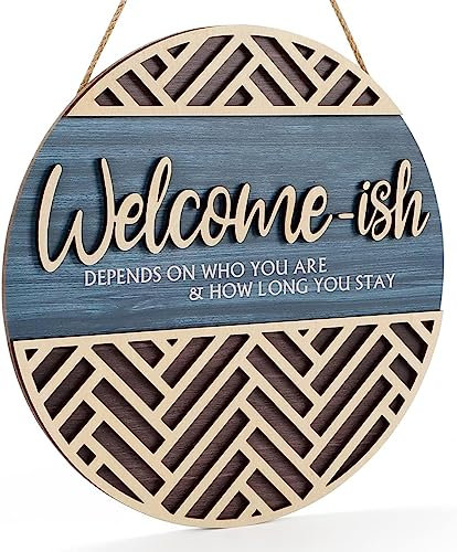 CHDITB 3D Welcome Hanging Sign Plaque for Front Door Welcome Outdoor Sign Funny Welcome-ish Wall Art (12''x 12'') Funny Signs For Home Indoor Wooden Wall Plaque for Farmhouse