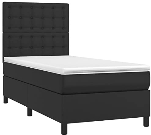 vidaXL Boxspringbett mit Matratze & LED Schwarz 100x200 cm Kunstleder