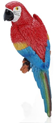 Estatua de jardín colgante de loro de resina, decoración de loro, loro realista al aire libre, escultura al aire libre, adorno de paisaje, modelo de loro, escultura de jardín, decoración de pared(A1)