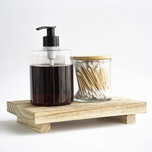 Aoipend Supporto per sapone in legno con piedistallo e vassoio in legno per cucina, bagno, decorazione per piante, bottiglie, torte, vanità, gioielli, candele