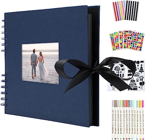 AIOR Fotoalbum zum Selbstgestalten Scrapbook Album zum Einkleben Fotoalben, DIY Fotobuch 80 Schwarze Seiten Gästebuch Scrapbooking, Jahrestag Geschenk für Frauen (Blau)