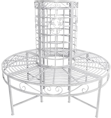 VARILANDO Baumbank Metall, Gartendekoration, Metalldekoration, runde Bank, Sitzbank, Metallbank, Metallbaumbank (Antik-Weiß)