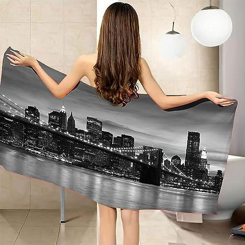 Buohwiwe Stadtnachtansicht Strandtuch 90x180 cm, Weich Schnell Trocknen Microfaser Handtücher, 3D Strandhandtuch Stadtnachtansicht Strandtücher Badetuch Strandlaken Handtuch Herren Frauen Badetücher