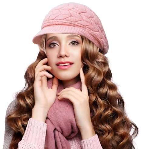 CINGHIA Damen Baskenmütze - Rosa Strickmütze für den Winter