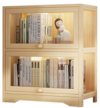 TRAGLO Curio-Vitrine, Acryl-Vitrine für Sammlerstücke, natürlicher Kiefernholzrahmen, Spielzeug-Organizer, Regal und Ausstellungsregal für Büro, Wohnzimmer 2layer
