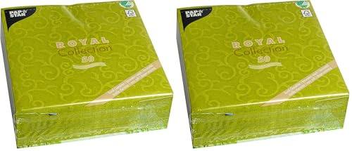 Papstar, 50 Servietten ROYAL Collection 1/4-Falz 40 cm x 40 cm olivgrün Casali, #84883 (Packung mit 2)