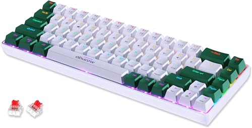 abucow Tastiera meccanica da gioco a 68 tasti con retroilluminazione colorata e interruttore rosso per un'esperienza di digitazione e gioco premium su PC e Mac (verde-bianco)