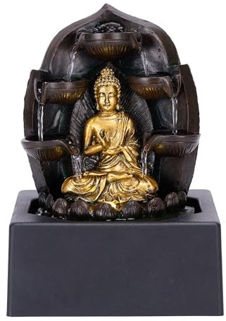 TERESA'S COLLECTIONS Buddha Brunnen für Zimmer deko, Tischbrunnen, Wasserbrunnen mit reflektierender Beleuchtung, Zuhause, Büro, Garten Dekoration，Mutter Tochter Geschenk