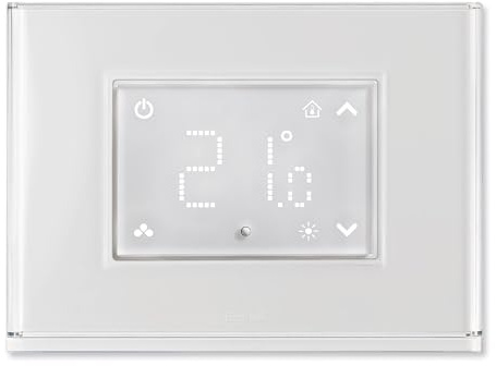 Beghelli - Termostato con Display Touch e Placca Luminosa Retroilluminata con 15 Colori, Sensore Luce, Modalità Condizionamento e Riscaldamento, Modalità Luce di Emergenza, Batteria Inclusa