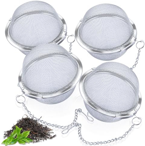 Teeei für Losen Tee, Tee Ei 4 Stück Edelstahl Tee Sieb Teesieb Groß ø 7 cm mit Kette Fein Maschiges Gewürzsieb Teefilter GewüRzei Teeei in Verschiedenen GrößEn Gewurzkugel