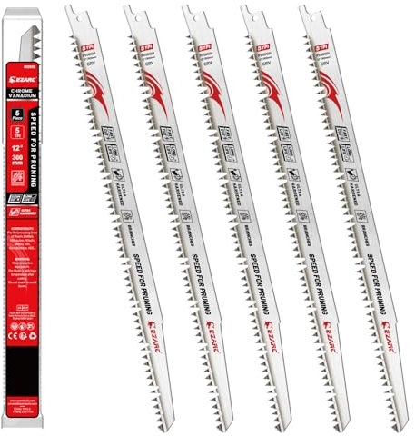 EZARC Lama per sega alternativa per potatura del legno da 300mm, lame per sega per potatura con denti rettificati Fleam per potatura alberi, taglio legno/legno bagnato, 5 pezzi