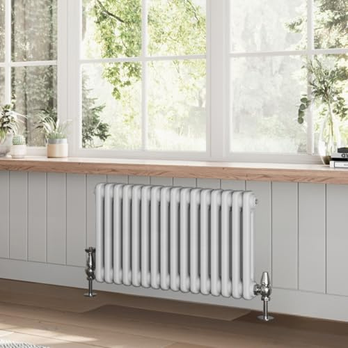 Utopia Radiateur horizontal traditionnel à 2 panneaux double colonne Chauffage central pour salon, couloir, salle de bain, cuisine - 400 mm x 785 mm - Blanc
