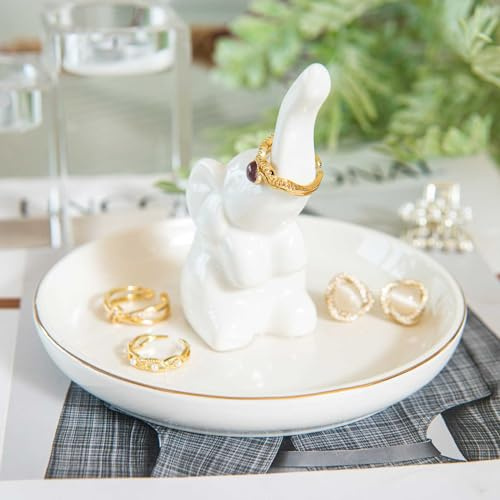 TOPSKINOY Elefanten-Ringhalter, Keramik-Schmucktablett für Halskette, Schlüsselanhänger, Organizer, niedlich, lustig, Geburtstag, Hochzeit, Muttertag, Geschenk für Frauen, Freunde, Mädchen