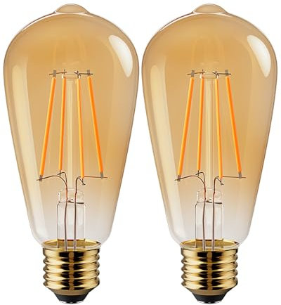 Vanke E27 Vintage Light Bulbs 6W Edison Screw LED Filament Decorative Bulb Warm White 2700K 700 Lumen Equivalent 60W Non-Dimmable Pack of 2