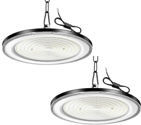 Viugreum 2 Packs UFO LED 500W, Projecteur LED Exterieur 50000LM, Blanc Froid 6500K, AC 85-265V IP65 Étanche Eclairage Atelier, Led Industriel UFO avec Chaîne pour Factory Workshop Gym