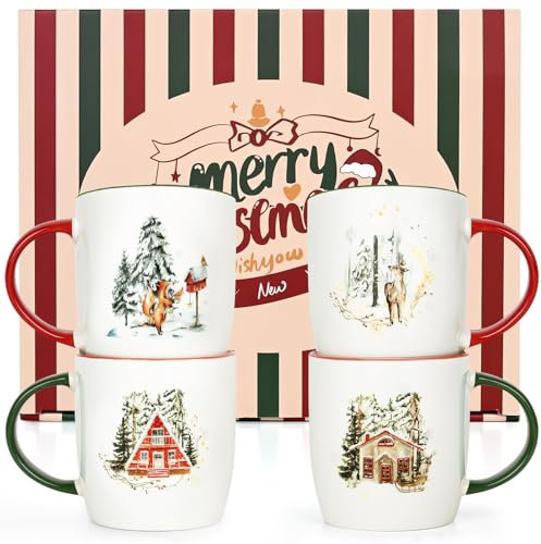 Joymaking Set di 4 tazze di Natale, in ceramica, per amici, decorazione natalizia, regalo per donne, 310 ml