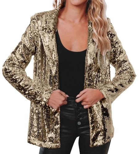 plus size spolverino donna paillettes paillettes giacca casual manica lunga glitter partito lucido risvolto cappotto rave, capispalla trench cappotto per le donne, Oro, L