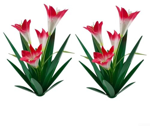 SPORTARC Lot de 2 décorations uniques en fer agave en métal pour jardin, pelouse, matériau robuste, résistant aux intempéries (lys rose)