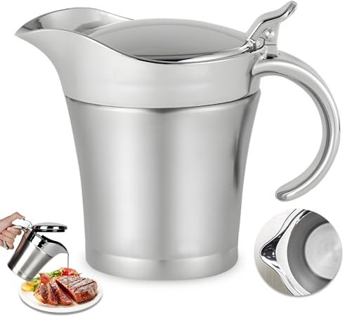 GOEDCH Saucière Isotherme 450 ml: Pot à Sauce Isotherme à Double Paroi avec Couvercle, Saucière en Acier Inoxydable avec Couvercle à Charnière, Saucière Double Paroi pour Cuisine Restaurant BBQ