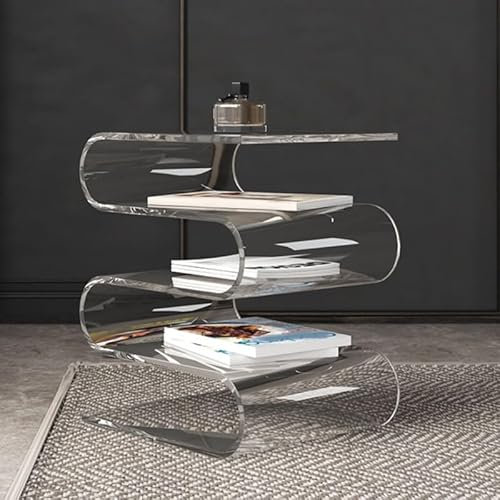 Acryl-Beistelltisch mit Zeitschriftenständer, transparenter Acryl-Zeitschriftenhalter, 4 Etagen, Bücherregal, Organizer für Wohnzimmer, Badezimmer, Schlafzimmer, modernes und stilvolles Design