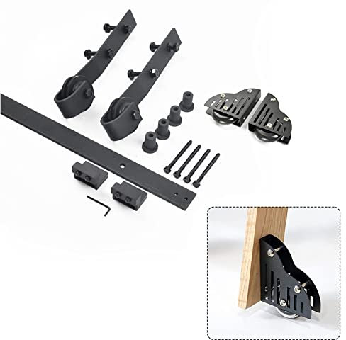 SZITW Rollleiter-Hardware-Bibliothek (Keine Leiter) Flachrohr-Schiebebibliothek Hardware Rolling Full Set Hardware Track Kit, rustikales Schwarz, mit Bodenrollenrädern (Größe: 10 Fuß/300 cm Track