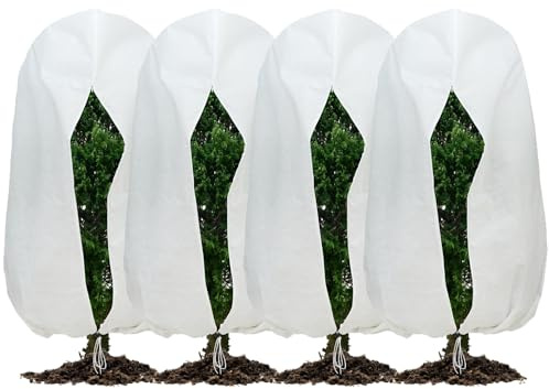 Voarge Housse de protection antigel pour plantes, en tissu non tissé, indéchirable, avec cordon de serrage, pour arbres, palmiers et plantes de balcon (80 x 120 cm)