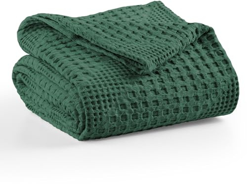 Milam London Manta Sofa 100% Algodón Orgánico - Mantas para Cama King - Blanket Verano - Plaid Cama - Colcha Sofa - 220 X 250 Cm - Verde Esmeralda