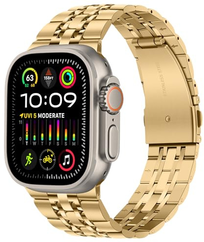 Tasikar Correa Compatible con Apple Watch Ultra 49mm, Correas Hombre Mujer Pulsera de Repuesto Acero Inoxidable Metal Banda Compatible con Apple Watch Ultra 3 2 1, Oro