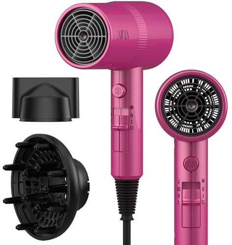 AINA Hair Dryer with Diffuser, Blow Dryer for Women | Advanced Ionic Technology, Ceramic Coating | Cold Shot Features Turbo Heat for Fast Drying and Shine 230v~ (Red)