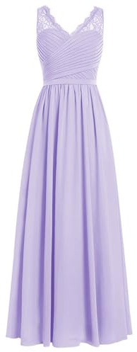 HUINI Brautjungfernkleider Lang A-Linie Chiffon Ballkleider V-Ausschnitt Ärmellos Abendkleider Hochzeit Kleider