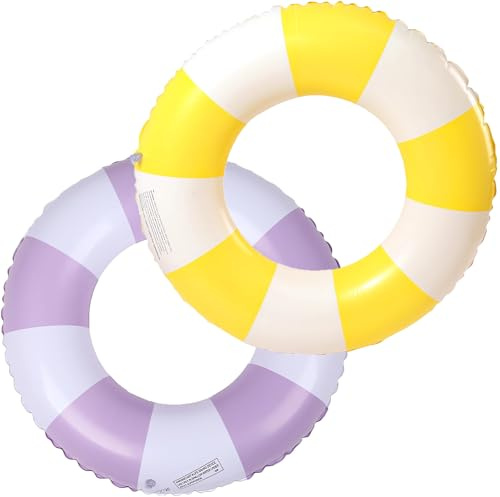 Anello di nuoto gonfiabile, Vintage a Righe Ciambella Salvagente Gonfiabile, Salvagente Adulti in PVC con Valvola d'Aria, Anelli Gonfiabili Piscina Galleggiante, Aiuto al Nuoto ﻿ (viola+giallo)