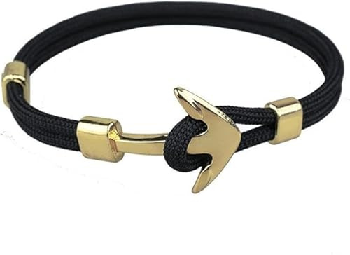 Generico VIP Bijoux – BRACCIALE IN CORDA CON ANCORA COLORE ORO PER UOMO RAGAZZO NERO
