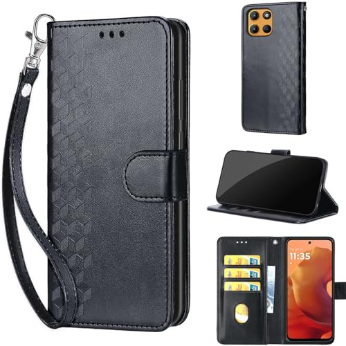 SIENIANLINE Funda para Motorola Moto G15 PU Cartera Flip Negro | Funda flip de piel PU, Ranuras con Tarjetas, Cierre Magnético, Función Atril，Estuche Flip para Moto G15 / G15 Power