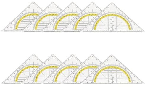 10er Set Geometrie Dreiecke aus Kunststoff, Geodreieck aus Kunststoff, Flexibles Zeichendreieck und Winkelmesser, Ideal für Büro, Designer, Studenten und Malerei