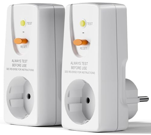 Feriany Lot de 2 fiches de protection contre les fuites Gfci 16 A - Prise RCD - Disjoncteur pour un usage domestique - Prise européenne