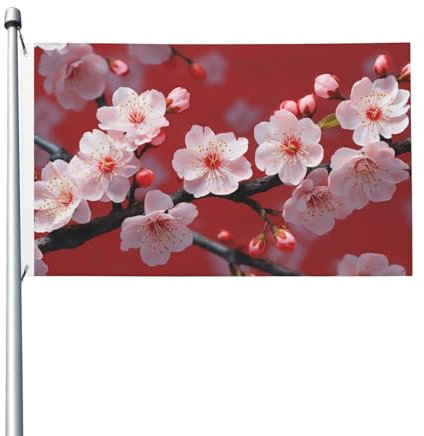 Drapeau rose en fleur de prunier de 0,9 x 1,5 m pour l'extérieur - Bannière amusante de jardin - Impression double face - Bannière de bienvenue pour la maison, le jardin, la cour, la pelouse -