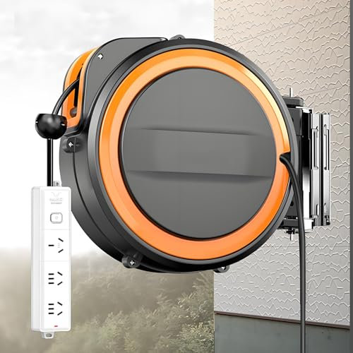 Extension Cable Reel, 30M Retractable Extension Lead with 16A Socket, Adjustable Positioning Ball & 180° Rotation, Safety 3 Battery Cell, Lead Reel for Car Beauty Repair, Factory Workshop