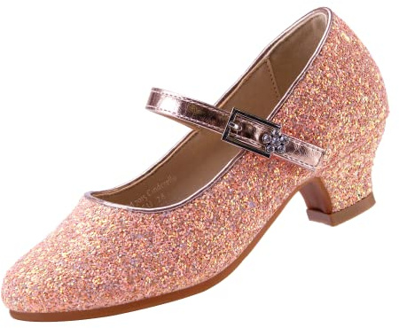 Scarpe da principessa, scarpe Mary Jane da bambina, con tacco alto, scarpe da festa per matrimoni, comunioni, scarpe piatte versatili, Rosa Cenerentola, 36 2/3 EU
