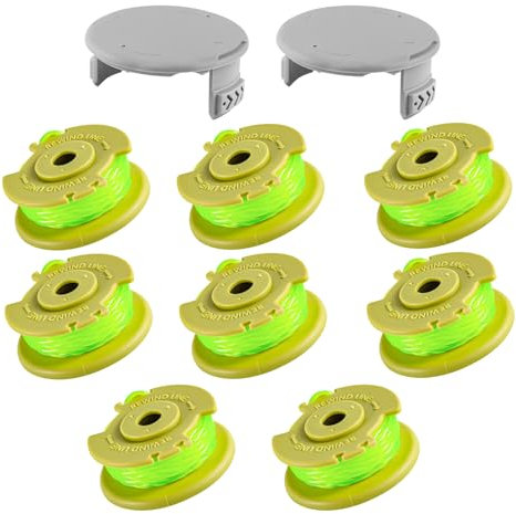 Cragmut String Trimmer Replacement Spool for Ryo-bi One Plus+ AC80RL3, 0.08” Strimmer Spool Compatible with Ryo-bi 18V 24V 40V Cordless Grass Trimmers, Includes 8 Spools & 2 Covers