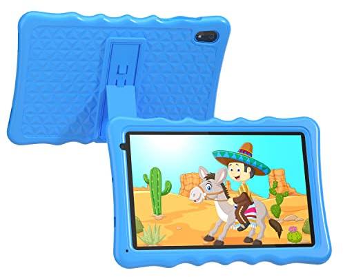 BYYBUO Kids Tablet, Toddler Tablets with Shockproof Protective Case, Dual Camera, Bluetooth, WiFi, 10.1 Inch Android 13 Tablet for Kids (Blue)