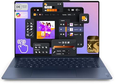 Lenovo Yoga Slim 7X Gen 9 Ordinateur portable, Snapdragon X Elite X1E78100, 32 Go LPDDR5x RAM, SSD PCIe 1 To, écran tactile 3K 14,5, processeur graphique Snapdragon Qualcomm Adreno, clavier QWERTZ