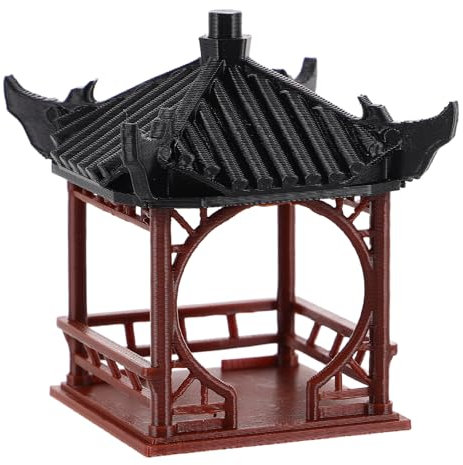 GOTTAJOY Antique Zen Rock Pagoda Miniature Landscape Decor for Aquarium Bonsai Terrarium Self-watering Ancient Pavilion Ornament with Arch Bridge 4.4x6.3cm