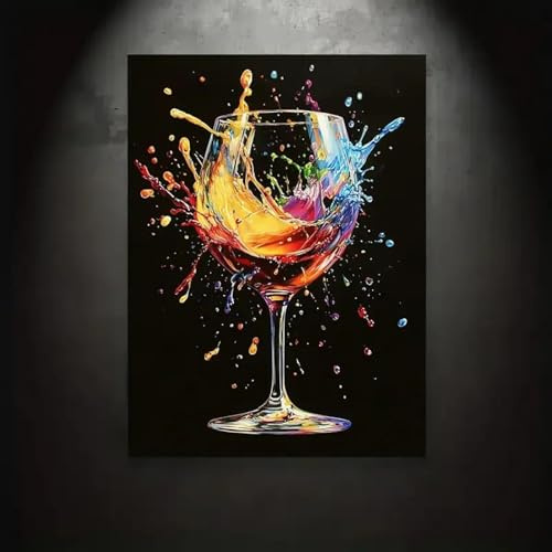 ZHUOYA Quadro su tela con calici da vino vivaci, design con spruzzi di colore, decorazione da parete moderna per soggiorno, camera da letto, ufficio e cucina, 50x70 cm, senza cornice.