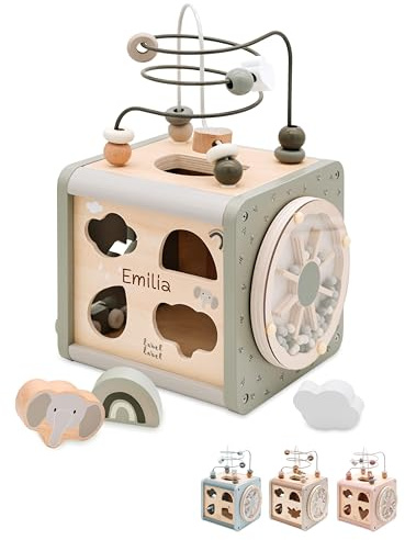 wunderwunsch - Personalisierter Motorikwürfel Holz - Montessori Würfel - Baby Motorikspielzeug ab 1 Jahr - Kinderspielzeug 18 Monate (grün, mit Name)